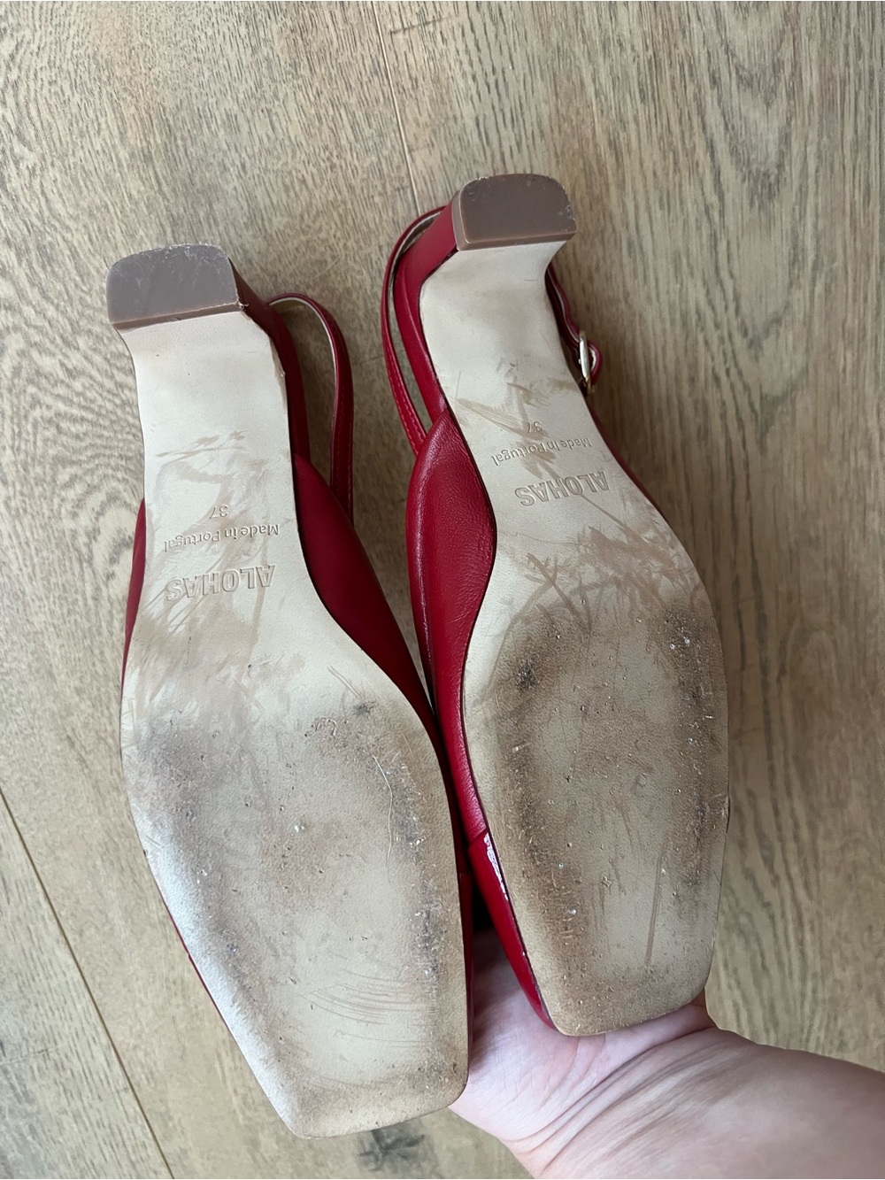 Alohas Red Leather Slingback Square-Toe Leather Lindy pumps - Picture 4 of 7